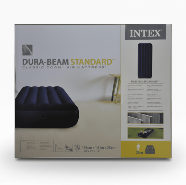 Одноместный надувной матрас Intex 64756 в комплекте ручной насос, велюровый, 76x191x25 см Dura-Beam до 136 кг синий id_29333 фото