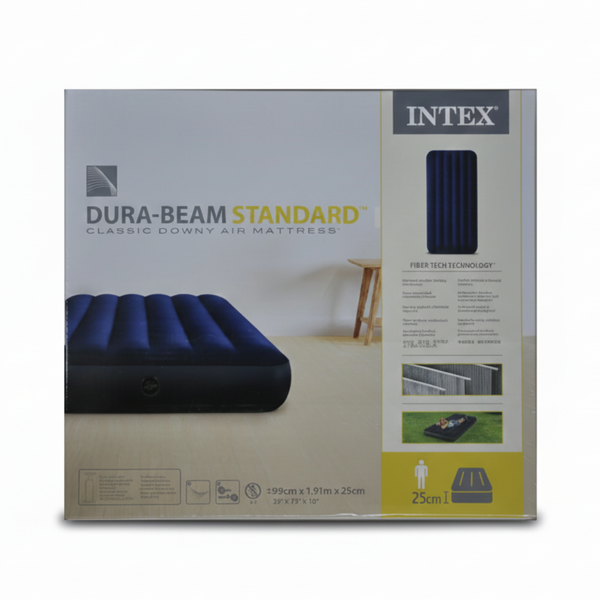 Одноместный надувной матрас Intex 64757, велюровый, 99 x 191 x 25 см, Dura-Beam, до 136 кг, синий 2472511808 фото