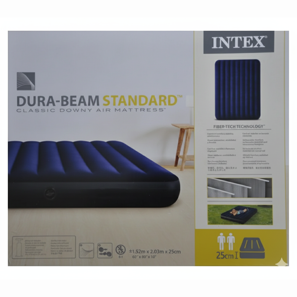 Двухместный надувной матрас Intex 64759, велюровый, 152x203x25 см, Dura-Beam, до 273 кг, синий 2472511810 фото
