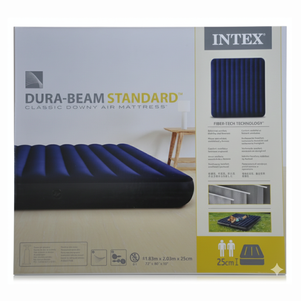 Двухместный надувной матрас Intex 64755, велюровый, 183x203x25 см, Dura-Beam, до 273 кг, синий 2472511809 фото