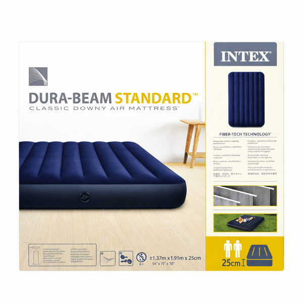 Полуторный надувной матрас Intex 64758 с насосом, велюровый Dura-Beam 137&times;191&times;25 см до 170 кг синий id_29533 фото
