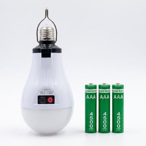 Акумуляторна LED лампочка 30W E27 з Type-C зарядкою аварійна лампа від юсб із 3 знімними АКБ та гачком для підвішування id_47129 фото