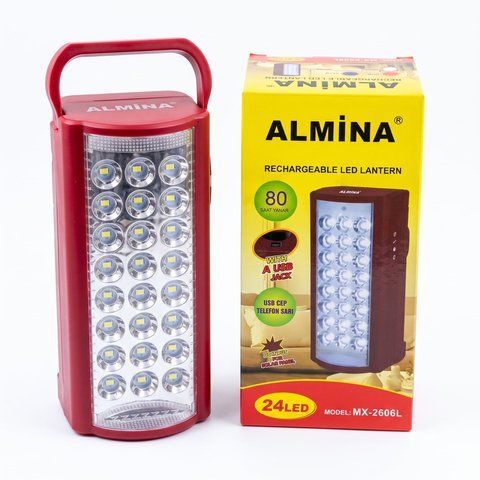 Аварійний акумуляторний ліхтар Almina MX-2606L світлодіодний з функцією Power Bank (24 LED, 6V 4Ah) для дому та кемпінгу червоний id_48013 фото