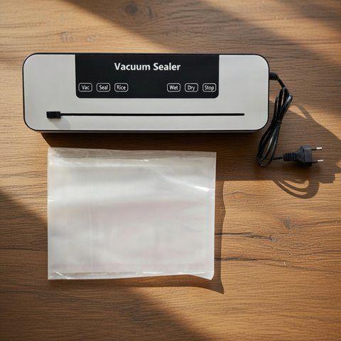 Вакууматор для продуктов Vacuum Sealer 120 Вт с резаком и пакетами, бытовой вакуумный упаковщик Wet Dry, серебристый 2692459167 фото