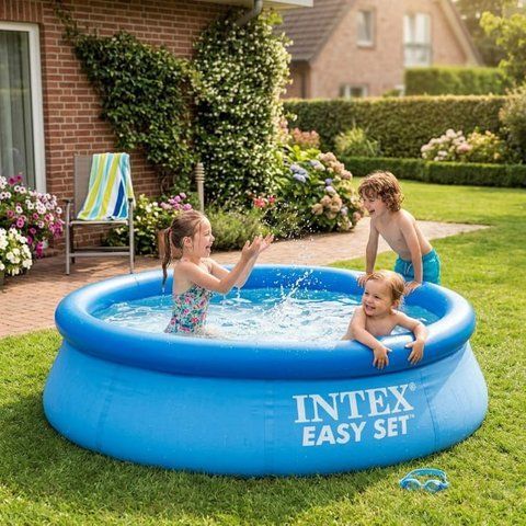 Надувний басейн Intex 28110 Easy Set 244х76 см круглий сімейний глибокий синій 2420 л для дачі та двору 28692 фото
