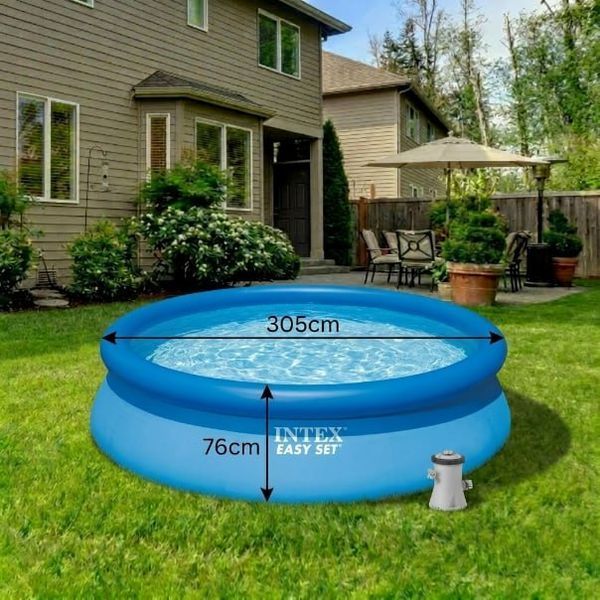 Надувний басейн Intex 28122 Easy Set 305х76 см круглий сімейний великий синій з фільтр-насосом 1250 л/год для дачі та двору 42376 фото